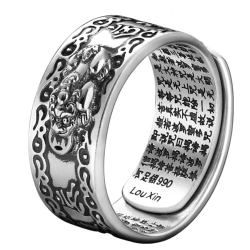 Anshka FENG Shui PIXIU MANI Mantra Protection Wealth Ring (Silver)