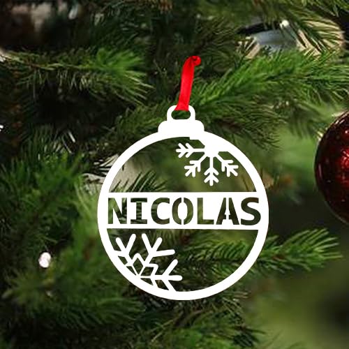 Bola Navidad Personalizada. Bola de Navidad con Nombre. Adorno de Navidad de Madera Personalizado (Copos de Nieve)