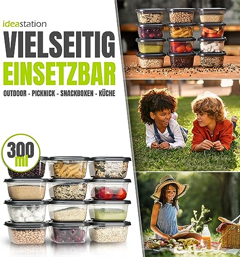 idea-station Gefrierdosen 300ml mit Deckel 12 Stück - anthrazit - stapelbare Dosen mit Deckel - kleine Frischhaltedosen - Behälter zum Einfrieren