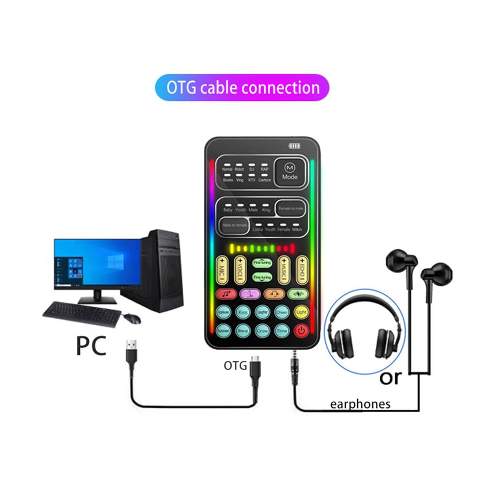 Máquina de efectos de sonido, cambiador de voz portátil con 8 efectos de sonido, luz colorida, mini transmisión en vivo, micrófono de mano, máquina de efectos de sonido para teléfono