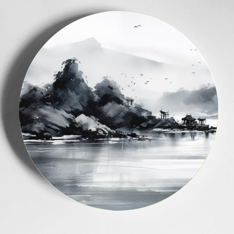 Peaceful Seaside 10-inch Ceramic Plate for Wall Display or Tabletop, with Stand & Hook DP-628296563