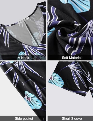 Image of JollieLovin Women T Shirt Plus Size Summer Swing Dresses Short Sleeve V Neck Loose Casual Dress(L-5X)