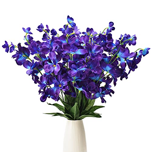 HUIANER 12Pcs Artificial Orchid Flowers Fake Silk Turquoise Orchids Flowers Faux Long Stem for Wedding Bridal Bouquet Wreath Table Centerpiece Outdoor Decor (Purple Blue)