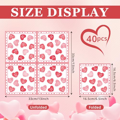 Image of 40 Pack Valentine's Day Paper Napkins - 13 x 13 Inches Disposable Heart Love Message Serviettes Tableware Luncheon Cocktail Napkin Party Supplies for Weddings, Anniversaries, and Romantic Celebrations
