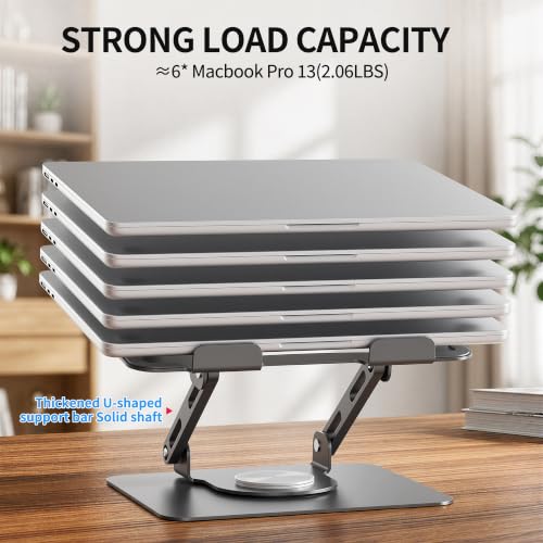Image of SOUNDANCE Laptop Stand with 360 Rotating Base, Ergonomic Computer Riser for Desk, Adjutable Height Muti-Angle, Foldable Laptop Mount, Stable Metal Holder Support 10-15.6 inch Notebook PC, Silver