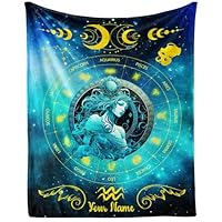 CaomeiWu Custom Aquarius Zodiac Blanket, 50\" x 40\" Flannel Stars Astrology Themed Stuffed Vibrant Throw, Soft Nap Throw Blanket for Boys Girls Women Horoscope Lovers Gifts