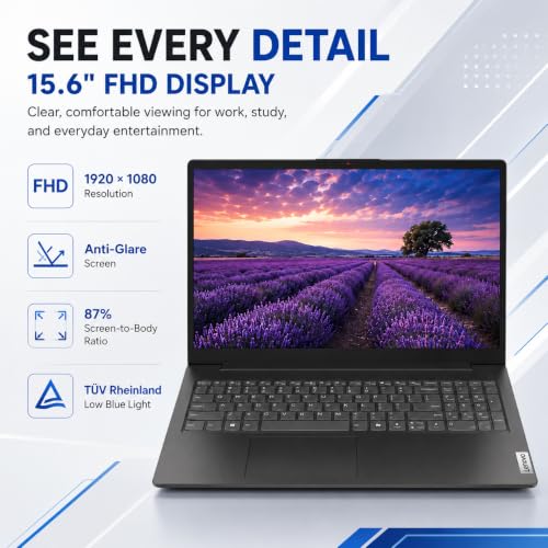 Image of Lenovo 2026 V15 Slim Laptop | 15.6 inch Anti-Glare FHD Display | Intel Powerful Quad-Core Processor | 8GB DDR5 RAM | 512GB SSD | Wi-Fi 6 | RJ45 Ethernet | Long Battery Life | Win 11 Pro | MS 365 Web