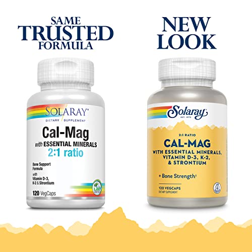Solaray Cal-Mag With Essential Minerals | Calcium, Magnesium, Strontium, Vitamins D-3 & K-2 | 30 Serv | 120 Vegcaps #TOP1