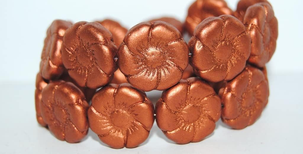 30 pcs 6-Petal Flower Pressed Glass Beads, 1780 (1780), Glass, Czech Republic, Size 22 mm (0.87 in)