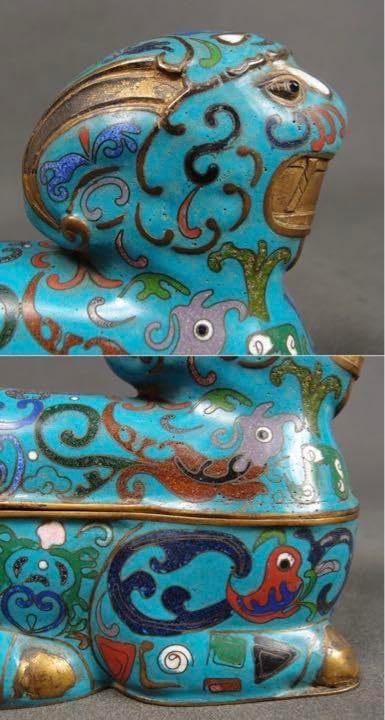 送料無料　清時代景泰藍/七宝怪獣形蓋物　中国古玩 清時代景泰藍七宝怪獣形蓋物 中国古玩