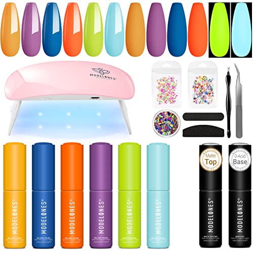 Modelones x Pantone Color Institute Gel Nail Polish, Spring Summer Color Gel Polish Soak Off LED Neon Bright Gel Nail Kit with Matte Top Base Coat Nail Art Manicure Home DIY Mother's Day Gift