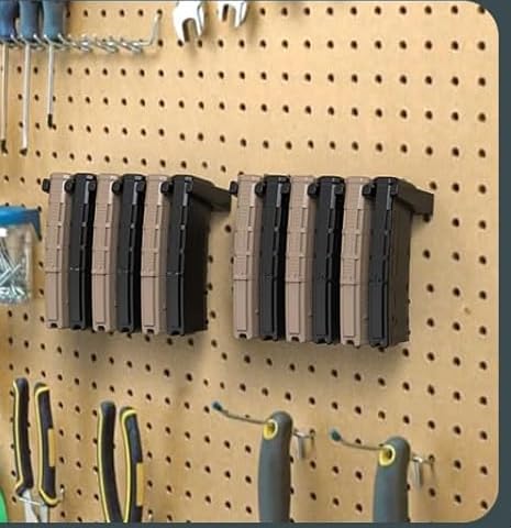 Aoanoko AR10 Wall Mount Mag Holder, AR-10 Magazine Rack, Holds 6 Magazines, Black Plastic, For AR 308 Rifle, Gun Safe, Wall, Cabinet