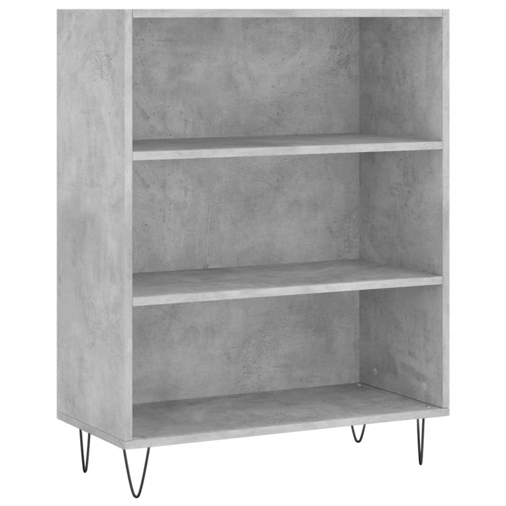 Vidaxl Concrete Grey Bookcase: Modern Engineered Wood Bookshelf With Open Compartments And Metal Feet For Living Room, Bedroom Size 3