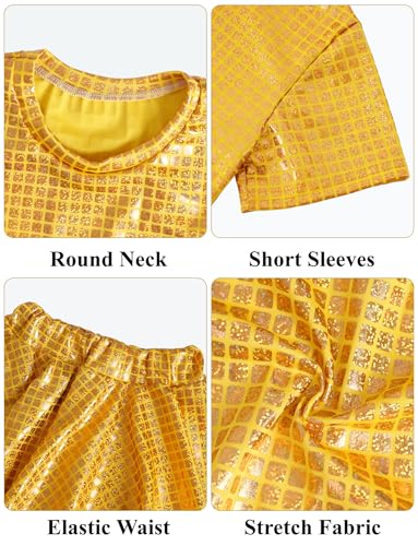 Image of Sequin Top for Girls with Shiny Skirt Disco 0utfit Metallic Dress Performance Kids 3-13T