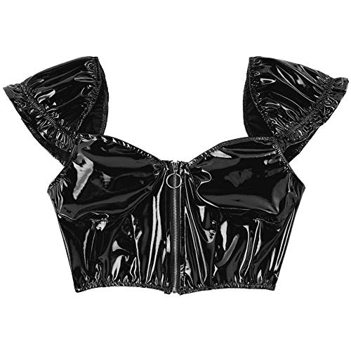 Nachthemden Ondergoedvrouwen Hals Korte Bladerdeeg Mouw Crop Tops Ruches Tank Top Bustier Rits Lederen Femme Corset Mode Club Wear - Image 4