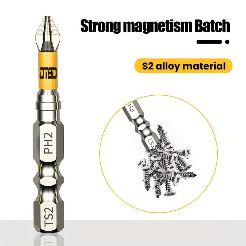 6PCS Magnetic Anti-Slip Impact Driver Bit Set, Quick-Change Hex Shank, for Power Drills, Impact Drivers and Home Repair, Yellow