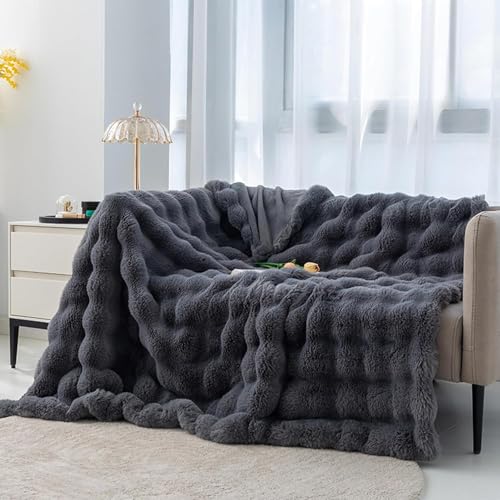 Coperta in Pelliccia di Coniglio Imitazione, Ispessita su Entrambi I Lati E Lavabile, Antistatica per Divani Letto, Decorazione per La Casa Multi-Misura (Dark Grey 160x200cm/60x80)
