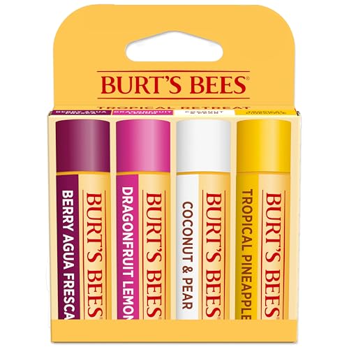 Burt's Bees Lip Balm - Berry Agua Fresca, Dragonfruit Lemon, Coconut & Pear, Tropical Pineapple Pack, With Beeswax, Tint-Free, Natural Origin Lip Treatment, 4 Tubes, 0.15 oz. - image 1