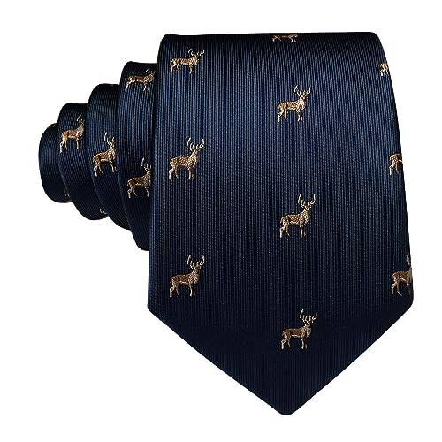Image of Barry.Wang Fun Animal Ties for Men Designer Handkerchief Cufflink WOVEN Casual Necktie Set Festival