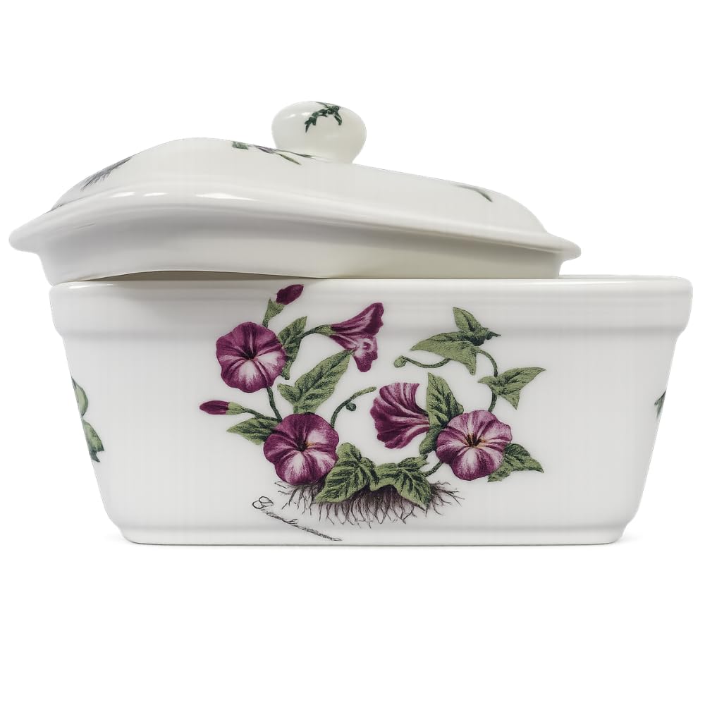 fine Bone China Botanical Garden Butter Dish, Prints Will Vary