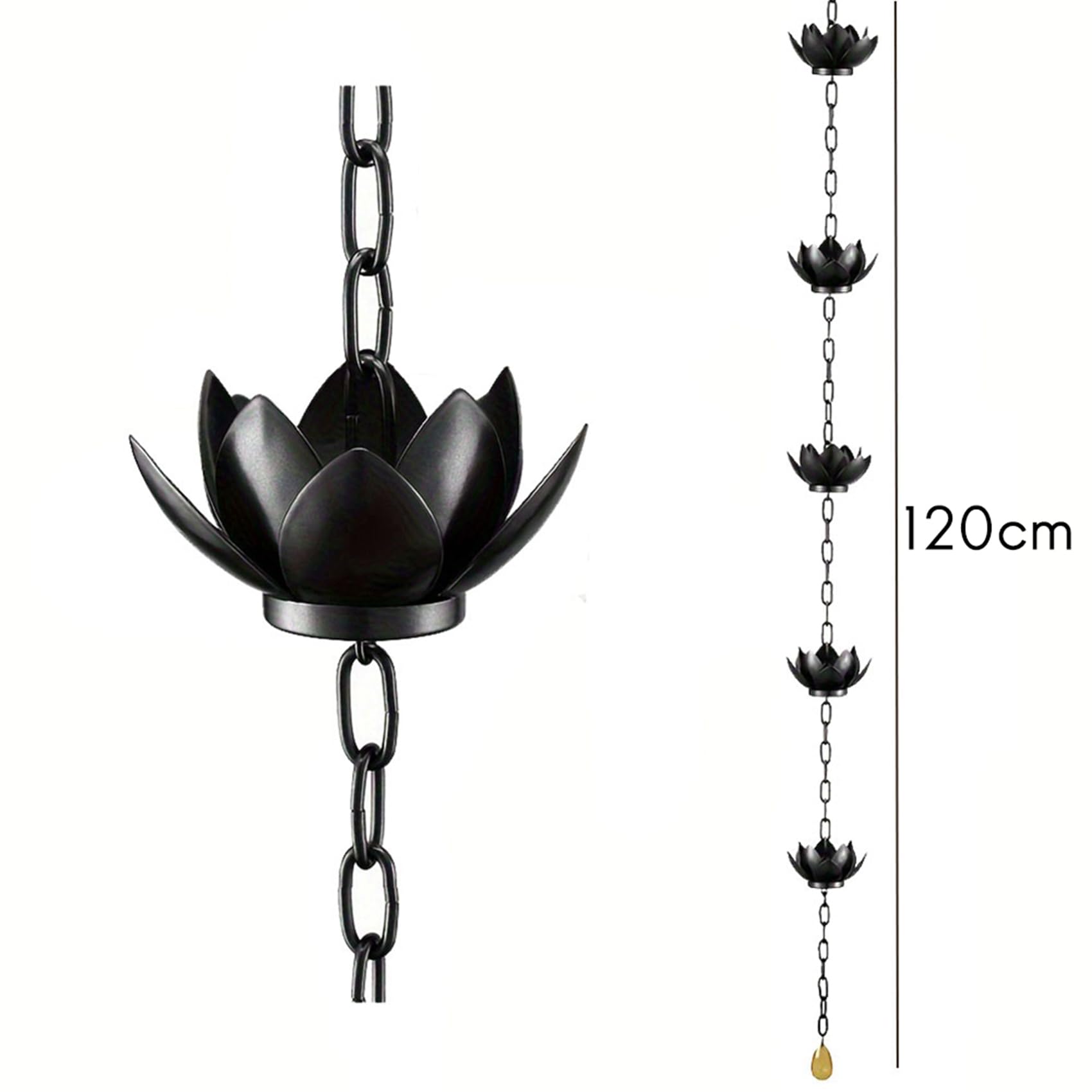 2X Cadena de Lluvia, Cadena Receptora de Lluvia Lotus para Canalones Exteriores, Copas de Cadena de Lluvia para Reemplazar la Bajante de Canalón, Desviar el Agua