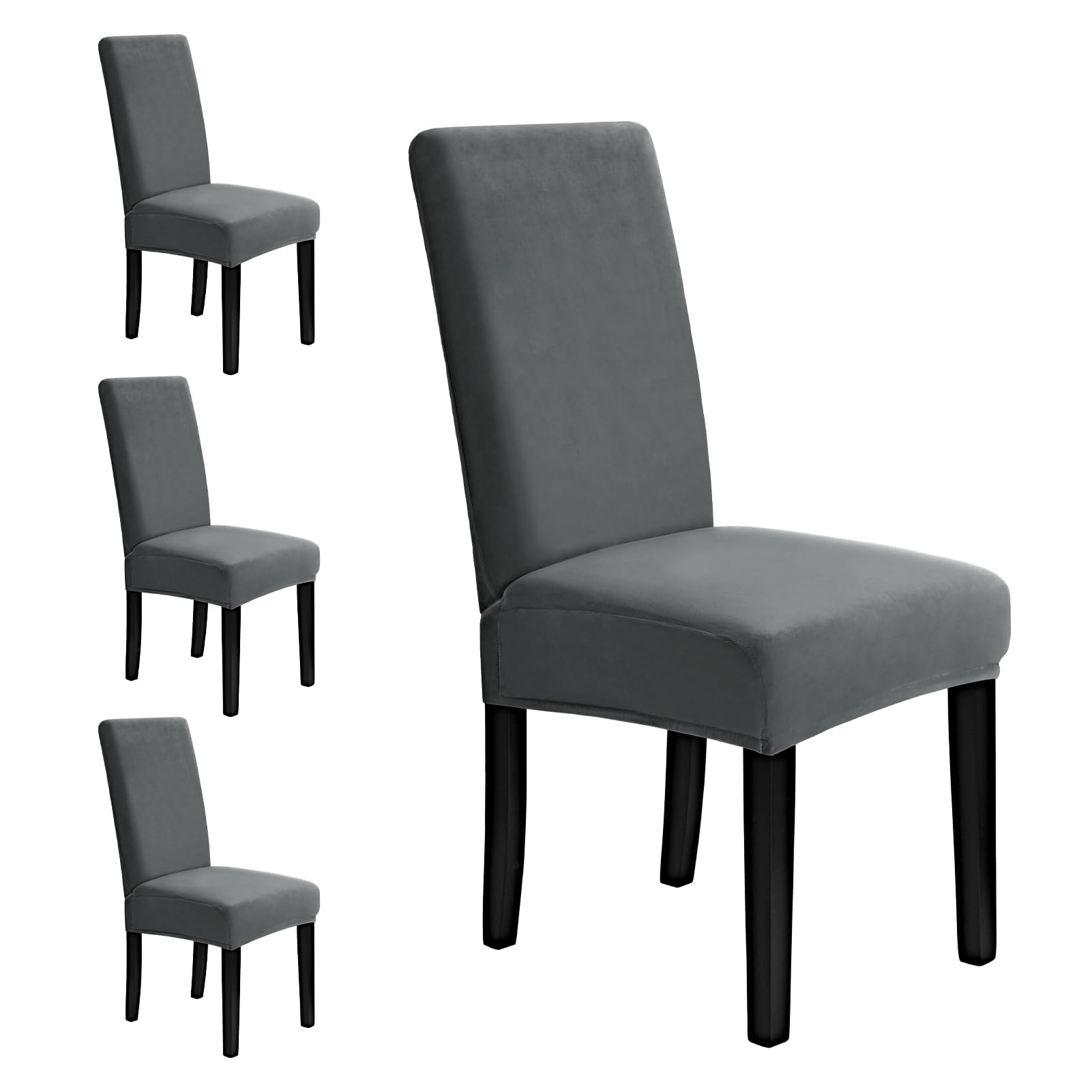 MOSAYT Velvet Stretch Chair Covers for Dining Room Set of 4 - Soft Slipcovers with Thick Removable Fabric for Parsons Chairs, Washable Seat Protectors