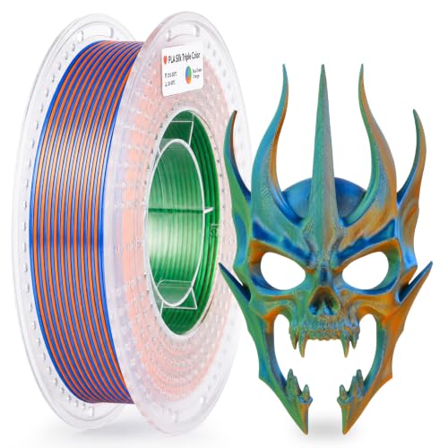 Image of AMOLEN Silk PLA 3D Printer Filament, Tri Color Blue Green Orange PLA 1.75mm, Shiny Multi Color Change Filament 3D Printing PLA Filament for Most FDM 3D Printer, 200g