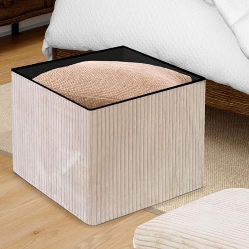 DANIEL JAMES Housewares Folding Ottoman Storage Cube – Compact Padded Footstool Storage Box Chest with Lid for Bedroom, Hallway, Living Room - Corduroy: Beige - Image 7