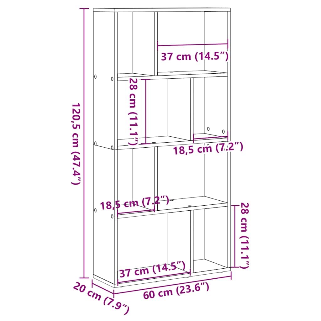 Libreria grigio Sonoma in legno 60 x 20 x 120,5 cm con 8 scomparti, versatile scaffale e divisorio per soggiorno, ufficio, cameretta dei bambini e studio, con spazio e ripiano