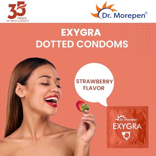 Image of Dr. Morepen Exygra Condoms- Ultra-thin, Lubricated, Extra Dotted, Strawberry Flavour 30 count
