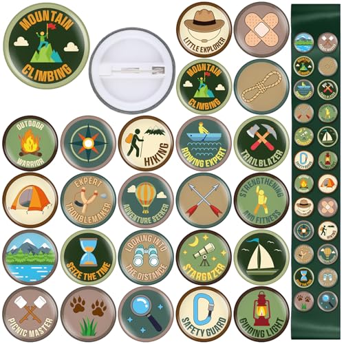 Suncalla 48 Pcs Summer Camping Party Favors 1 Inch Camping Pins Bulk Adventure Hiking Style Pin Outdoor Theme Decor for DIY Costume Backpack Scout Event Adventure Birthday Supplies(Retro Color)