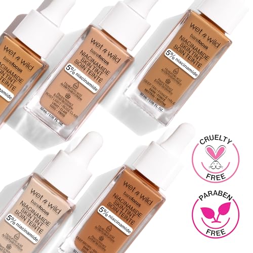 Image of wet n wild Bare Focus Skin Tint, 5% Niacinamide Enriched, Buildable Sheer Lightweight Coverage, Natural Radiant Finish, Hyaluronic & Vitamin Hydration Boost, Cruelty-Free & Vegan-Mahogany