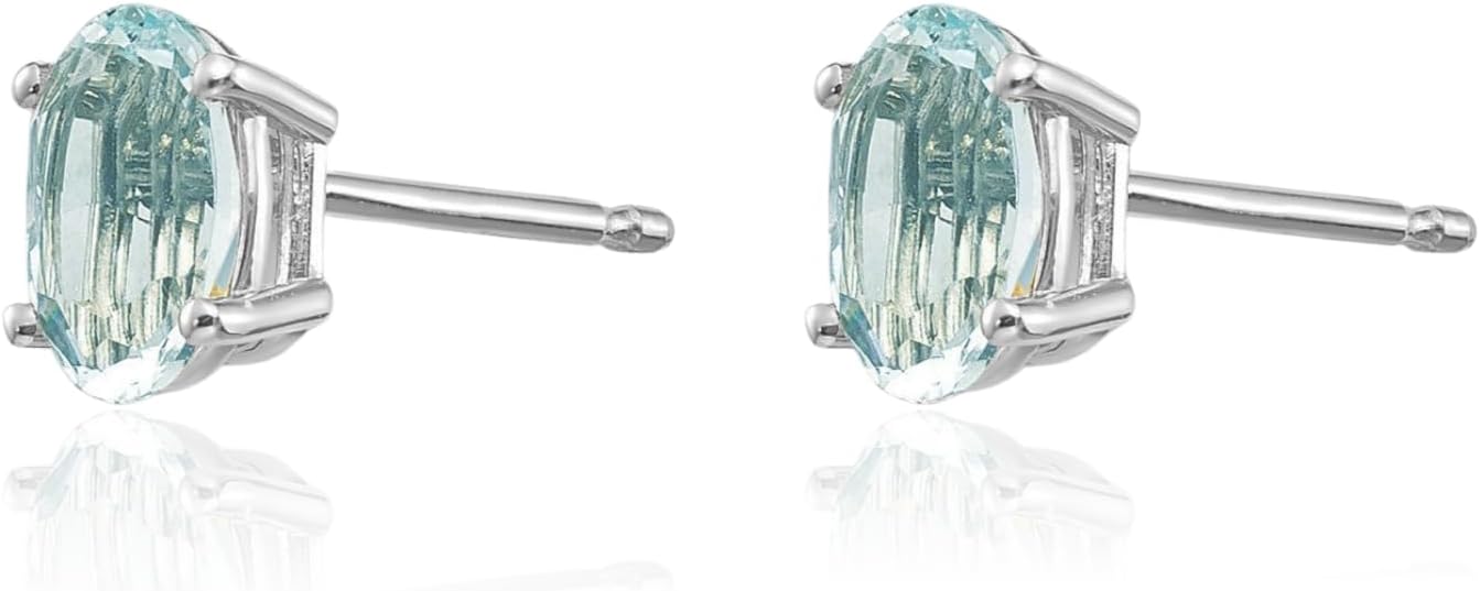 IceCarats 14K Solid White Gold 0.86 carat Blue Aquamarine Medium Stud Earrings 6mm 1/4 inch Oval Cut, Natural, Prong Set, Butterfly Back For Her