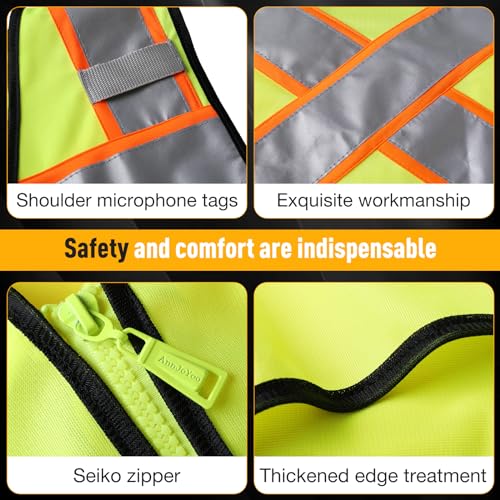 Image of Class 2 Safety Vest with Zipper Front and multiple Pockets, High Visibility Vest, Meets ANSI /ISEA Standards