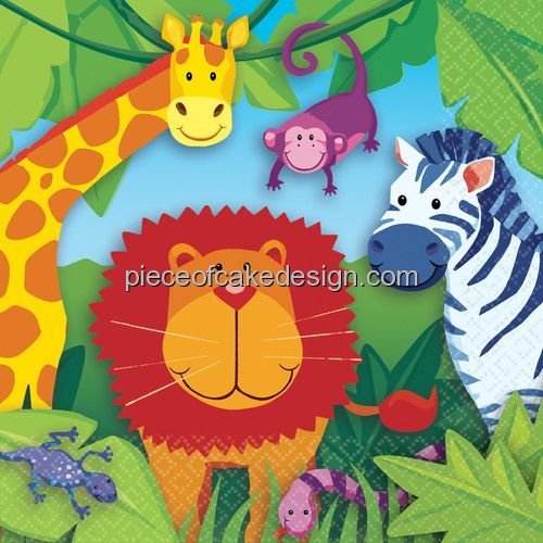 6" Round ~ Jungle Animals Background Birthday ~ Edible Cake/Cupcake Topper - D3758