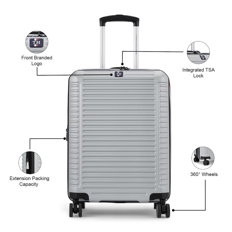 Image of TOMMY HILFIGER Medium Hard Luggage Hummer X - Grey| Check-in Trolley Bag with TSA Lock | 360 Spinner Double Wheels | Telescopic Handle | Polycarbonate Shell Suitcase | 66.5cm | 77L Capacity