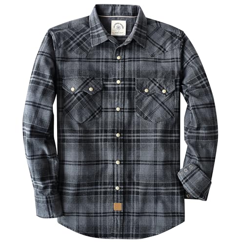 Dubinik 6.3 oz Flanellhemd Herren Langarm Western Hemd Mit Druckknöpfen und Doppelten Brusttaschen Für Lässigen Komfort Grau und Schwarz 2XL