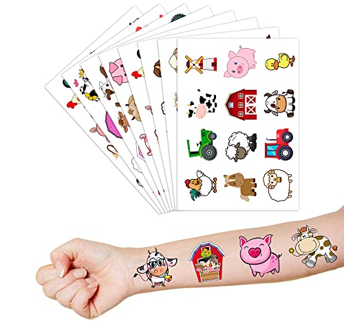 Pink Farm Barnyard Animal Temporary Tattoos Themed Birthday Party Supplies Decorations Favors Decor Cute Tattoo Sticker 8Sheets 96Pcs Gifts For Kids Girls Boys School Prizes Rewards Carnival Christmas #TOP5