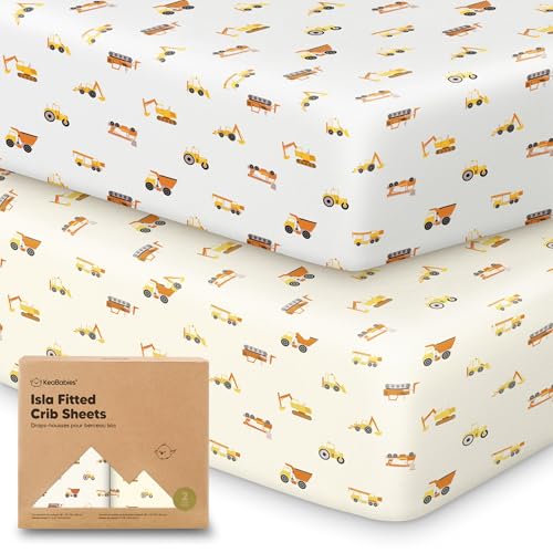 Image of KeaBabies 2-Pack Baby Crib Sheets for Boys, Girls - 52x28 Viscose Derived from Bamboo Toddler Bed Sheets Neutral, Fitted Crib Mattress Cover for Standard Baby Bedding, Soft & Cozy (Construction)