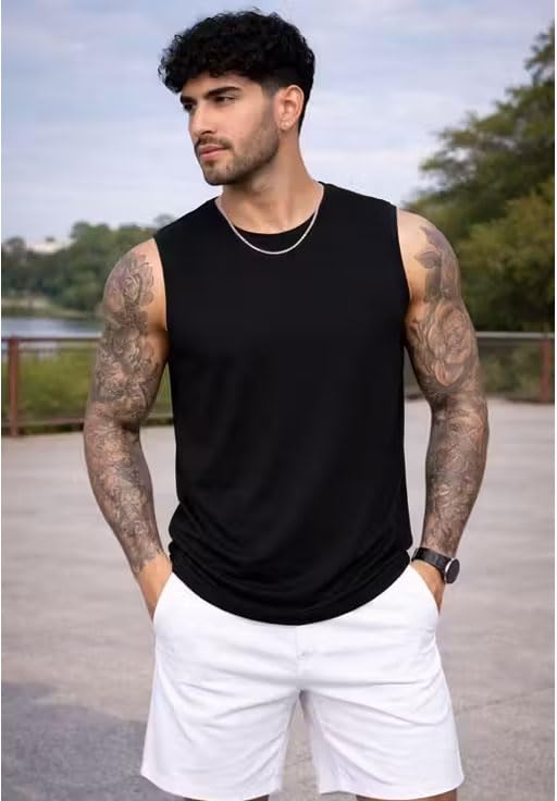 Image of Mens Tops Sleeveless Round Neck Polycotton T-Shirt for Gym, Running and Outdoor