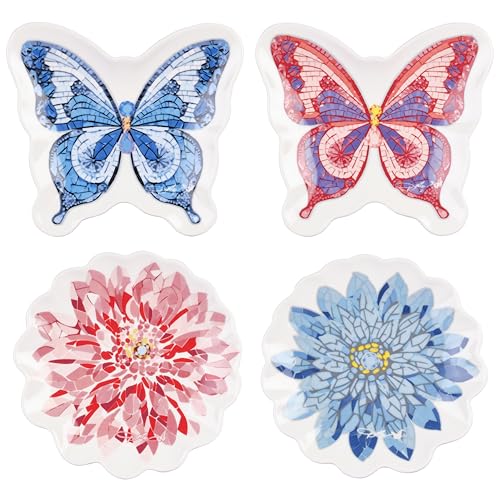 Dolly Parton Set of 4 Jeweled Mosaic Figural Butterfly Floral Accent Dessert Plates Stoneware Microwave and Dishwasher Safe, Gift Box, 7 Inch