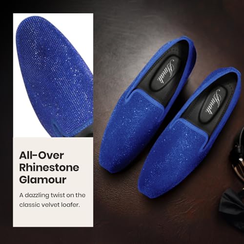 Image of Amali Men's Embellished Velvet Tuxedo Loafers, Smoking Slippers | Velvet slip-on smoking slippers with embellished upper for tuxedos, weddings and formal occasions