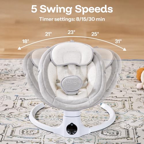 Image of HARPPA Weddell Lite Baby Swing for Infants, Electric Swings for Baby, Gery | Infant Swing with 3 Timers, Remote & Touch Panel, 5-Point Harness, 10 Built-in Melodies, and Folds for Easy Storage