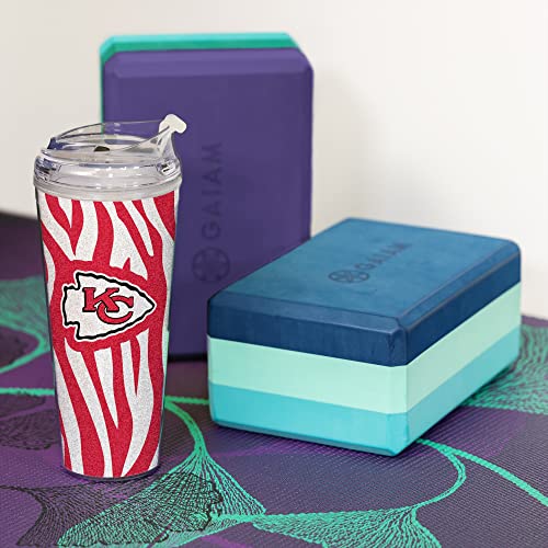 Image of Rico Industries NFL Football Glitter 24oz Acrylic Glitter Tumbler with Hinged Lid, Officially Licensed Double Wall Tumbler with Straw