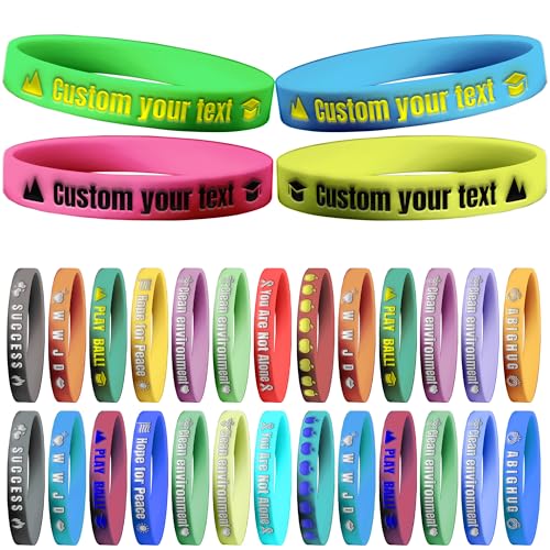 Sapaigift Custom Silicone Wristbands Bulk 5/100/10000 PCS with Picture Text, Clipart, Logo, Message, Personalized Rubber Bracelets for Motivation, Events, Gifts, Support, Fundraisers, Awareness