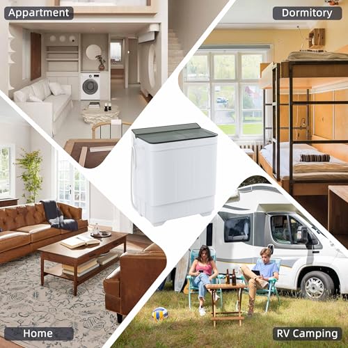 Image of Elevon Portable Washing Machine Twin Tub 18.7 Lbs Capacity, (14.3 Lbs) and Spinner(4.4 Lbs) Combo Mini Compact Laundry Washer for Home, Apartment, Camping, RVs and Dorms, Black /White
