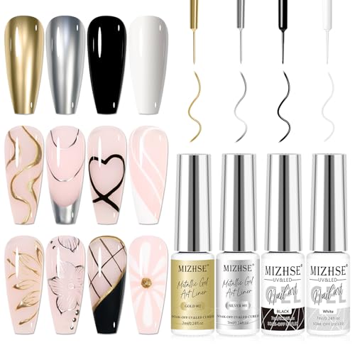 Mizhse Metallic Gel Liner Nail Art 4 colores miniatura 1