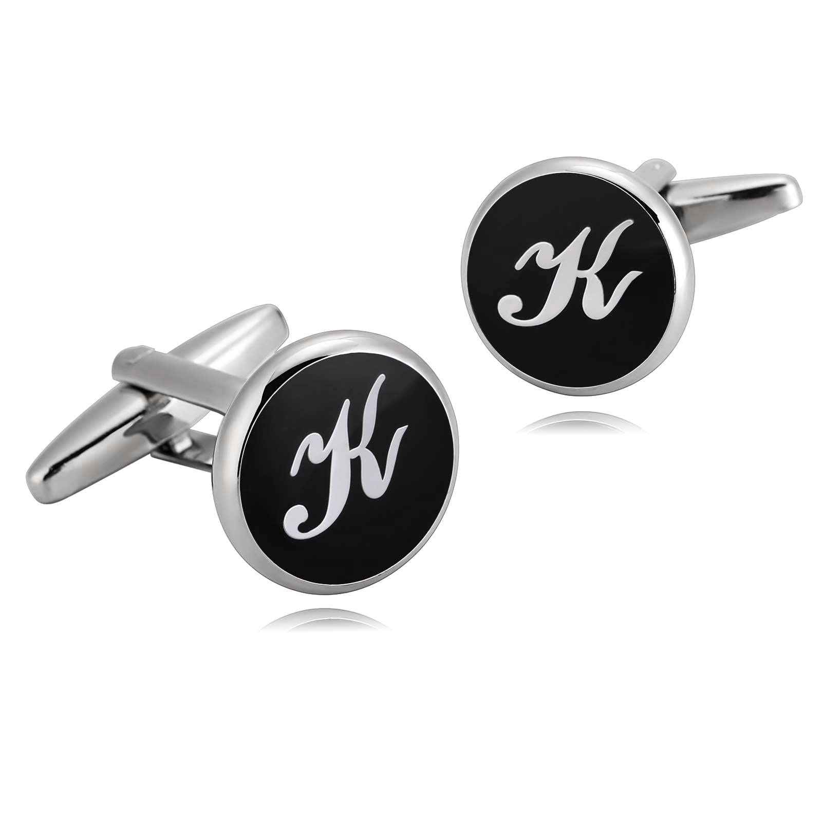 Initial Cufflinks A, Cuff Links for Man Shirt Stainless Steel Wedding Cufflinks Letter for Men Dress Shirt Free Engraved with Gift Box