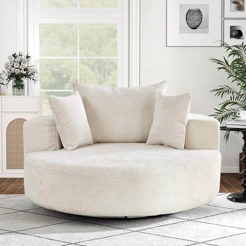 Sillón redondo chenille beige moderno plegable miniatura 3