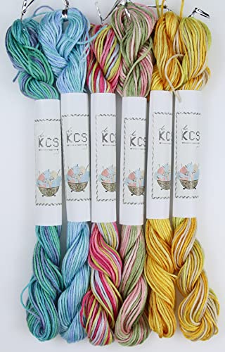 Image of KCS Big skeins of 25 Meters Size 25 Color Variegated Cross Stitch Stranded Threads,6 skeins,16